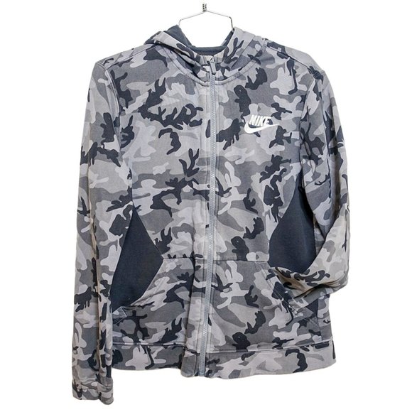 Nike Other - Nike Boys XL Jacket Sweatshirt  Hooded Zip-Up Gray Camo Cotton Blend School